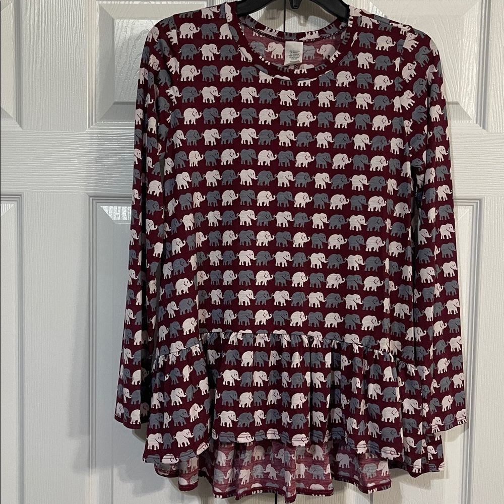 Burgundy Elephant Print Long Sleeve Top
